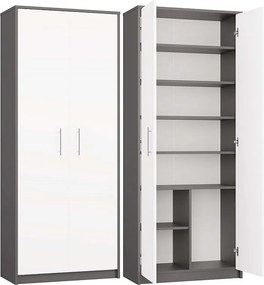 Regał Oliv 2D | Antracyt/ Biel | 74x35x180 cm | Regał Zamykany, 2 Drzwi, 8 Półek