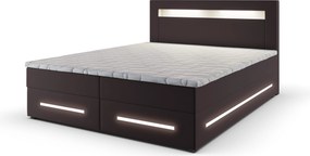 Nowoczesne łóżko kontynentalne MANU 180X200 cm, Brązowa ekoskóra MADRYT 928, z podświetleniem LED i wygodnym materacem