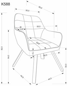Krzesło do jadalni obrotowe z podłokietnikami popiel welurowe K588