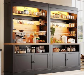 Mebel kuchenny, kredens kuchenny 214x43x184 cm - z oświetleniem LED - otwarta półka - czarny