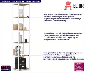 Wysoki regał z białym metalowym stelażem biały + dąb sonoma - Teglor 3X