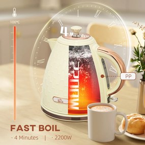 HOMCOM Czajnik, 2200W, okno widokowe, filtr, szybki czajnik, beżowy