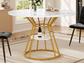 Okrągły stół jadalniany - stół kuchenny - 100x100x76cm - metalowe nogi - Styl nowoczesny - wzór marmuru - złoty