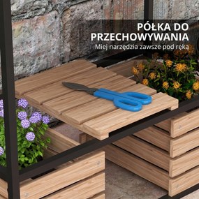 Outsunny Skrzynka na Kwiaty Podwyższony Grząd, Odporny na Warunki Atmosferyczne, 3 Skrzynki do Sadzenia, 83 cm x 39 cm x 100 cm, Naturalny + Czarny