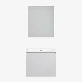 Zestaw Wiszących Mebli Łazienkowych Zintegrowany Z Umywalką Macrae Biała & Prostokątna Lampa Led I Przeciwmgielna 60x70 Cm Riben - Sklum