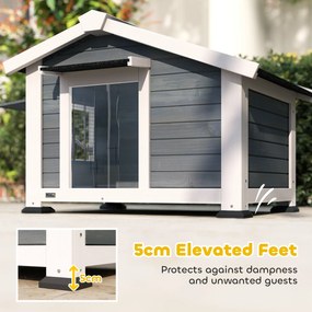 PawHut Buda dla psa drewniana, wodoodporna, z wyjmowaną podłogą, otwieranym oknem i dachem z asfaltu, 98 x 76 x 69,5 cm, szara | Aosom PL