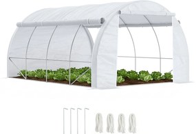 Outsunny Szklarnia Tunelowa, Przechodnia, Ściany Rozwijane, Drzwi na Zamek, Rama Ocynkowana, 4 x 3 x 2 m, Biała