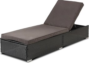 Leżak ogrodowy z regulowanym oparciem Brizo, czarny technorattan/brązowa poduszka