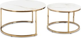 Zestaw Stolików Kawowych MILANO 60 cm/80 cm Biały Marmur/Złoty Glamour