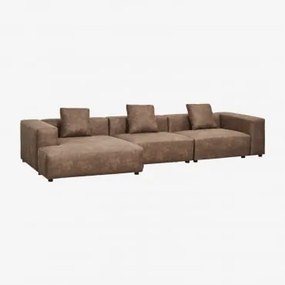 Modułowa Sofa Z Szezlongiem Lewostronnym, 3-częściowa (↔︎375 Cm) Z Wysokim Podłokietnikiem Bruna Zamsz W Kolorze Brązowej Kawy - Sklum