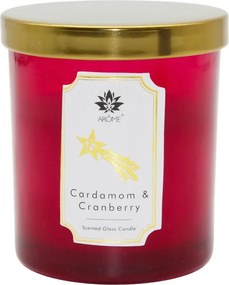 Świeca zapachowa w kolorowym szkle z pokrywką, kardamon i żurawina, 125 g