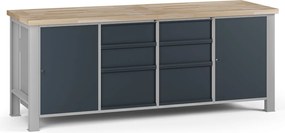 Stół warsztatowy G7, blat bukowy, 2100 x 685 x 840 mm, 2x szafka, 6x szuflada, grafitowy