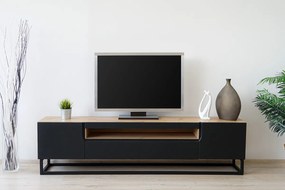 Szafka RTV Loftia 200 cm z wnęką i metalowym stelażem - artisan / czarny mat