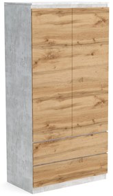 Szafa 90cm Garderoba z 2 szufladami i wieszakiem LUNA Beton/Dąb Wotan