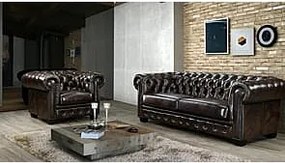 Fotel typu chesterfield 100% skóry bawolej BRENTON - Kolor: brązowy z kasztanowymi refleksami