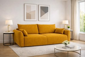 Sofa z funkcją spania i pojemnikiem, tkanina welurowa Salvador, Żółty, Zephira