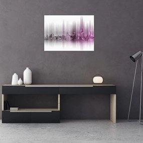 Obraz na szkle - Panorama miasta, różowo-  szara (70x50 cm)