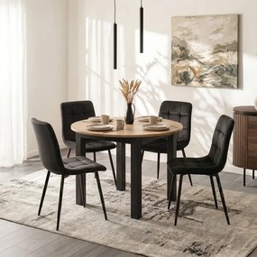 Stół Okrągły Rozkładany HARRY 102-142 cm Dąb Craft/Czarny Loft