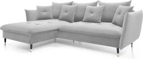 Narożnik GLAM Lewostronny z funkcją spania, zestaw z poduszkami wolnostojący tkanina RIVIERA 80 Jasny szary DOMO HOME