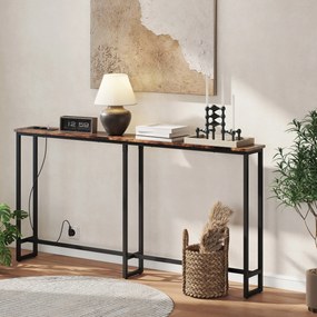 HOMCOM Smukły Stolik Konsola z Ładownicą, Styl Industrialny, Stelaż ze Stali, Brązowy
