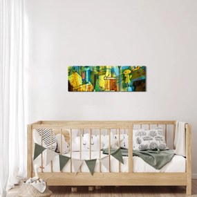 Obraz - Architektura, abstrakcja kubistyczna (z zegarem) (90x30 cm)