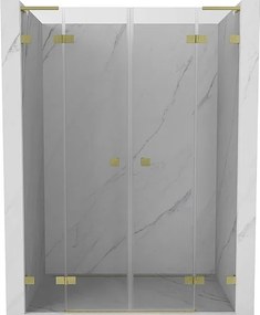 Mexen Lunar L Duo drzwi prysznicowe uchylne 150 cm, transparent, złote szczotkowane - 834DL-150-000-55-00