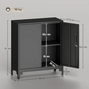 HOMCOM Szafa biurowa metalowa, zamykane drzwi, komoda biurowa, 2-poziomowe wykonanie, czarna