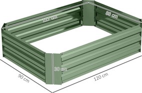 Outsunny Podwyższona grządka z ocynkowanej stali, ogródek warzywny, skrzynia ogrodowa na kwiaty, 120 x 90 x 30 cm, Ciemnozielona