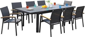 Jadalnia ogrodowa z aluminium: rozkładany stół o długości 180/240 cm i 8 sztaplowanych foteli – kolor antracytowy - NAURU