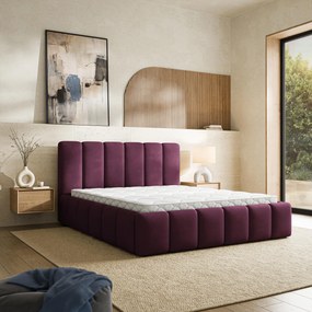 Masseno Łóżko Tapicerowane RANIS z pojemnikiem na pościel 200x200 cm - Burgundowy, MAGIC VELVET 2202