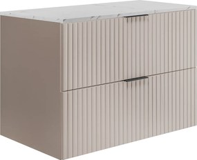 Wandhängender Badezimmerschrank, Kaschmir /weißem Marmor (MDF), 80 x 57 x 46 cm