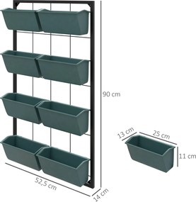 Outsunny Stolik na kwiaty z 8 skrzynkami do sadzenia, stosowalny, odporny na warunki atmosferyczne, 52,5 x 14 x 90 cm, Szary + Czarny