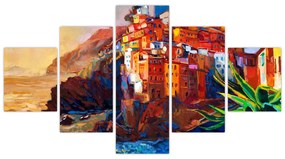 Obraz - Wieś na wybrzeżu Cinque Terre, Włoska Riviera, nowoczesny impresionism (125x70 cm)