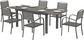 Outsunny Zestaw Mebli Ogrodowych 7-częściowy Z Rozkładanym Stołem i 6 Krzesłami, Design Lameli Drewna, Rama Aluminiowa | Aosom PL