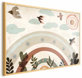 Plakat Tęcza i ptaki 90x60 cm z ramą złotą bez marginesu ARTGEIST B