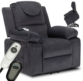 Fotel Masujący FENIX z Funkcją Wstawania Elektrycznie Rozkładany Ciemny Popiel Nowoczesny
