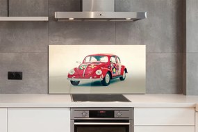 Panel szklany do Kuchni Czerwony Samochód w Kwiaty