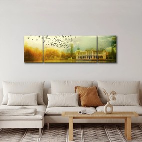 Obraz namalowanego krajobrazu z rezydencją (170x50 cm)