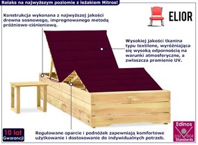 Drewniany leżak z poduszką i stolikiem bordowy - Ogebis