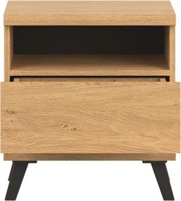 Szafka Nocna z Szufladą do Sypialni CANTE 52 cm Dąb kamienny / czarny Loft