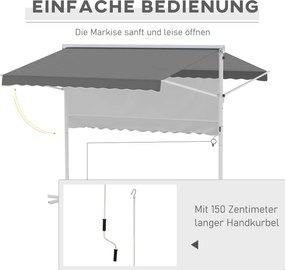 Outsunny markiza stojąca ogrodowa ze składanym ramieniem taras szara 3 x 3 m