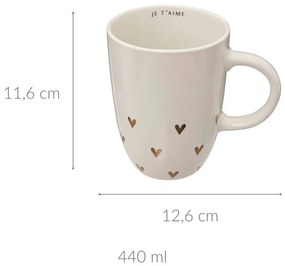 Kubek ceramiczny biały z serduszkami FLORAL, 440 ml