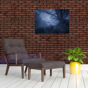 Obraz na szkle ciemnego lasu (70x50 cm)