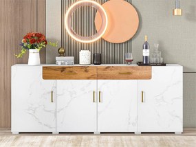 Komoda z 4 drzwiami i 2 szufladami - Płyta wiórowa - do salonu i jadalni - Biały i naturalny