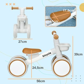 AIYAPLAY Rower biegowy, regulowane siedzisko, ciche koła, dla dzieci 1-3 lata, do 20 kg, Brązowy/Biały
