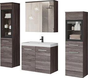 Meble łazienkowe z LED, zestaw wiszący do łazienki z umywalką, 2 słupkami i szafką lustrzaną, bodega