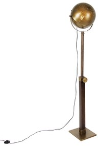 Candeeiro de pé industrial bronze com madeira ajustável - Haicha