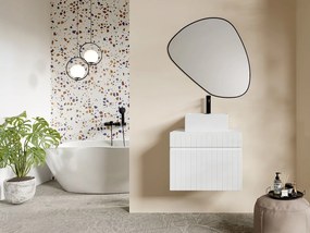Szafka łazienkowa wisząca  ryflowana biała z kwadratową umywalką nablatową - 60 cm - SATARA