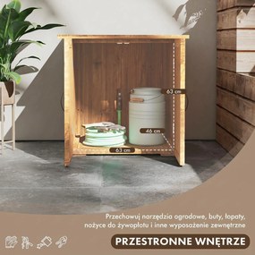 Outsunny Szafka na Narzędzia Ogrodowe z Podwójnymi Drzwiami, Zamknięcie Magnetyczne, Odporna na Warunki Pogodowe, Drewno Naturalne, 77S x 55G x 72W cm, Brązowy