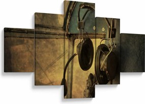Obraz - Słuchawki lotnicze w stylu vintage (125x70 cm)